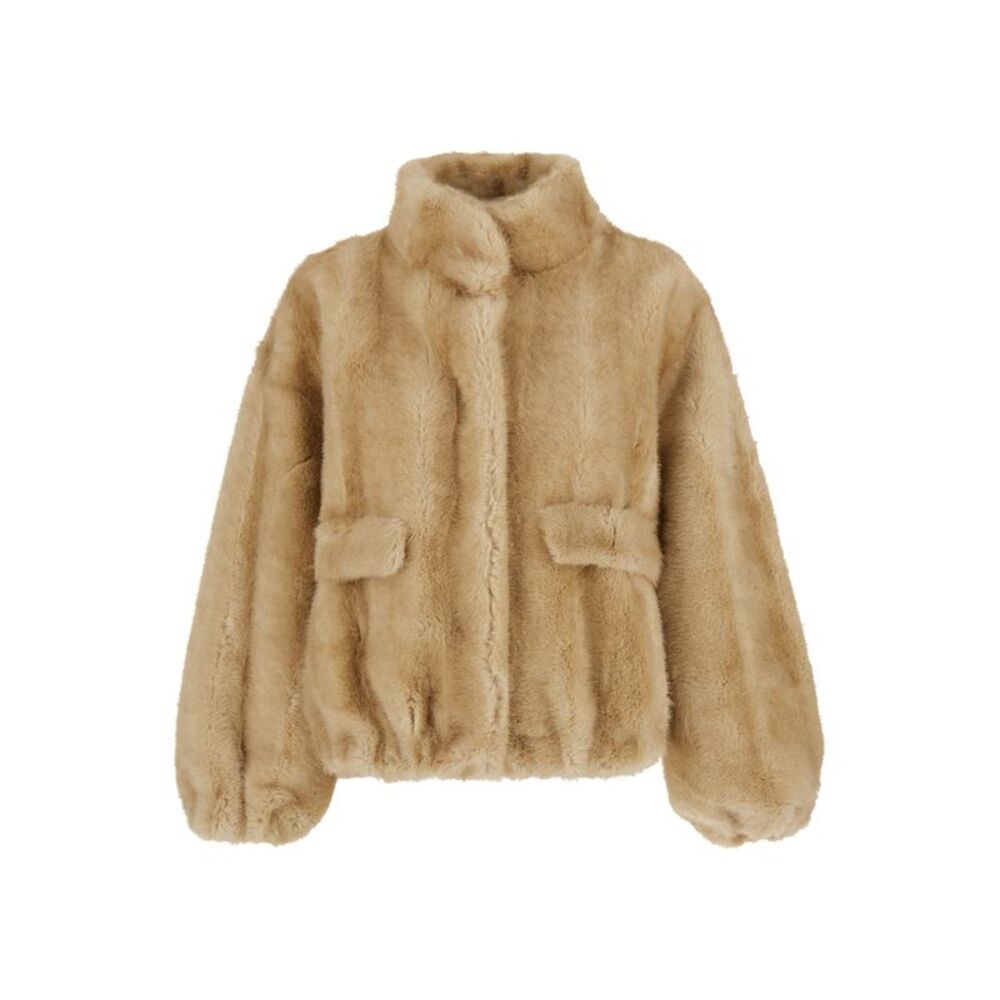 Apparis Women 'Iris' Beige Fur Jacket With High Collar In Faux Fur For Women
